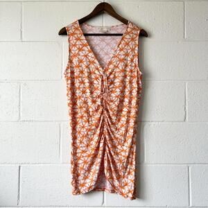 Michael Kors Orange Tie Dye Scrunch Sleeveless Mini Dress Women's XL